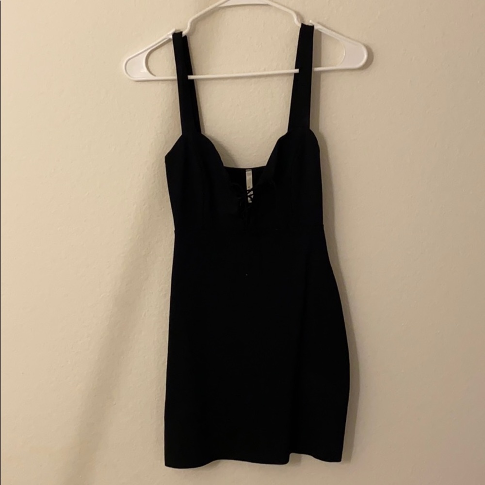 Black tie up bodycon mini dress